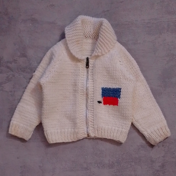 Vintage 1960s Cowichan Snoopy Handmade Sweater Jacket WOOL - Picture 2 of 9